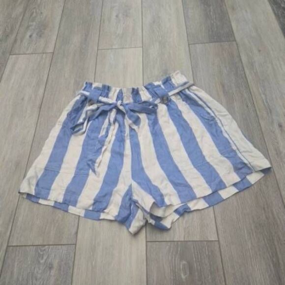 American Eagle striped high waisted short shorts, stretch & tie waist pockets sm - Picture 1 of 11